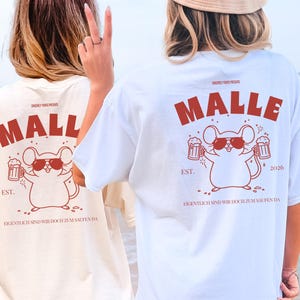 Malle Shirt 2026 Personalized Matching Crew Shirts Girls Trip Funny Party Maus Beer Mug Mascot Mallorca Opening Group tee Back Print Pocket