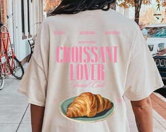 Croissants minnaar sociale club oversized shirt retro ontbijt minnaar T-shirt voedsel moederdag cadeau jaren '90 grafische tee student wellness terug print