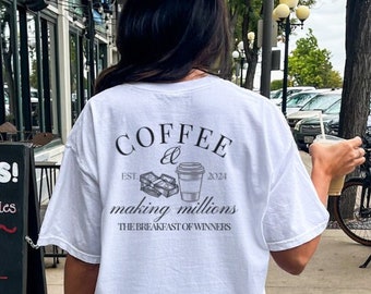Koffie & miljoenen maken het ontbijt van winnaars Retro Shirt fempreneur T-Shirt baas babe moederdag cadeau jaren 90 grafische TShirt manifestatie