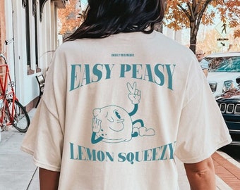 Easy peasy lemon squeezy Shirt Retro lemon 90s back print T-Shirt summer beach vintage tee sun vibes pocket Shirt limoncello mom bestie tee