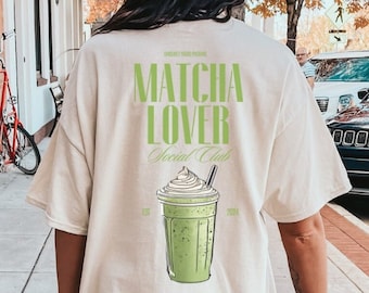 The Matcha lover social club Shirt Retro matcha lover T-Shirt Retro back print 90s TShirt vintage pocket print graphic tee wellness girl Y2K