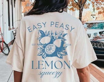 Easy peasy lemon squeezy shirt retro lemon 90s back print T-shirt summer beach vintage tee sun vibes pocket shirt limoncello mom bestie tee