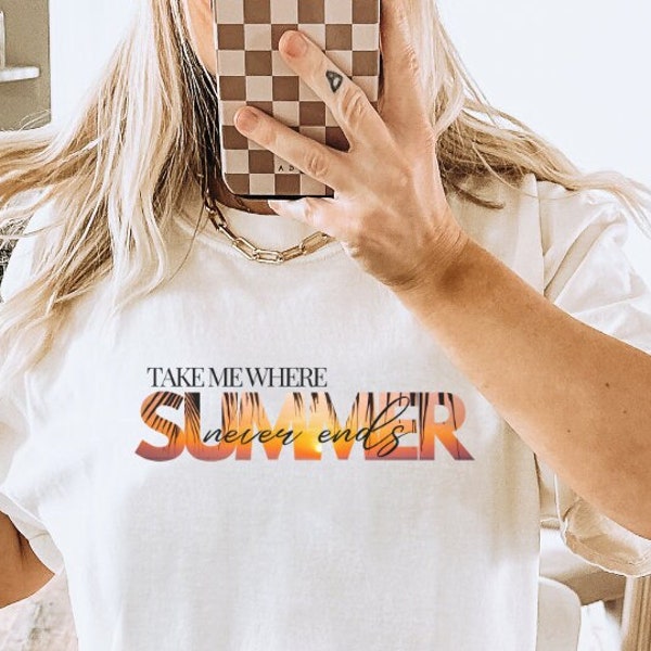 Take me where summer never ends oversized Shirt sunset Beach vibes summer shirt surfer retro vacation tee 90s palm tree gift holiday mom y2k