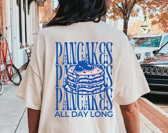 Pannenkoeken de hele dag Shirt Retro Ontbijt voedselliefhebber T-shirt Retro rugprint jaren '90 T-shirt vintage cadeau popart zakprint grafisch t-shirt