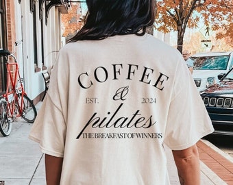 Koffie & pilates het ontbijt van winnaars Retro Shirt fitnessliefhebber T-shirt pilates moederdagcadeau jaren 90 grafische TShirt student wellness y2k