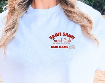 Saufi Saufi Social Club Cocktail Party Shirt Malle 2025 oversized Back print Mallorca Holiday Group Stag/Hen Party Girls Trip Personalized