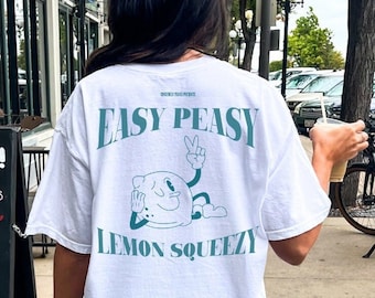 Easy peasy lemon squeezy Shirt Retro lemon 90s back print T-Shirt summer beach vintage tee sun vibes pocket Shirt limoncello mom bestie tee