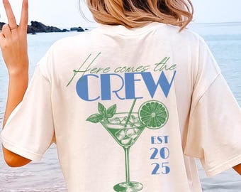Gepersonaliseerd vrijgezellenfeestshirt, Here comes the Bride Crew, gepersonaliseerd naamfeestshirt, bruidsdouche, JGA-crew, bruidsmeisje, bruidsmeisje, eregast, cadeau, bruid