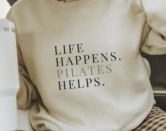 Life happens Pilates helps Retro Aesthetic Sweater 90s Fitness Hoodie Y2K inhale exhale Vintage wellness gift mother healthy bestie student
