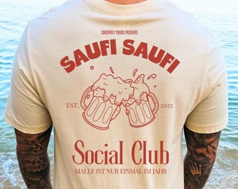 Saufi Saufi Social Club Cocktail Party Shirt Malle 2025 oversized Back print Mallorca Holiday Group JGA Bachelor party trip personalized boys