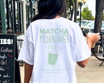 Matcha Morning social club Shirt Retro matcha lover T-Shirt Retro back print 90s TShirt vintage pocket print graphic tee wellness girl Y2K