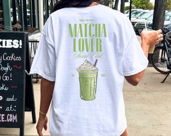 The Matcha lover social club Shirt Retro matcha lover T-Shirt Retro back print 90s TShirt vintage pocket print graphic tee wellness girl Y2K
