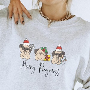 Merry Pugmas funny Christmas Sweatshirt pug lover dog owner dad santapaws gift cozy cute family festive silly meme childless dog mom 90s
