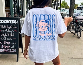 Coffee all day long oversized Shirt Retro coffee lover T-Shirt food mothers day gift 90s graphic TShirt wellness back print breakfast tee