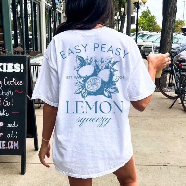 Easy peasy lemon squeezy Shirt Retro lemon 90s back print T-Shirt summer beach vintage tee sun vibes pocket Shirt limoncello mom bestie tee