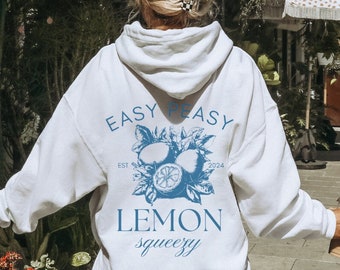 Easy peasy lemon squeezy Hoodie Retro lemon 90s back print Sweatshirt summer beach vintage sun vibes pocket limoncello mom bestie Y2K Sweat