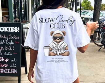 Slow Sunday Club grappige teddybeer oversized shirt retro koffie liefhebber Y2K T-shirt vintage badjas cadeau jaren 90 grafische TShirt terug print hipster