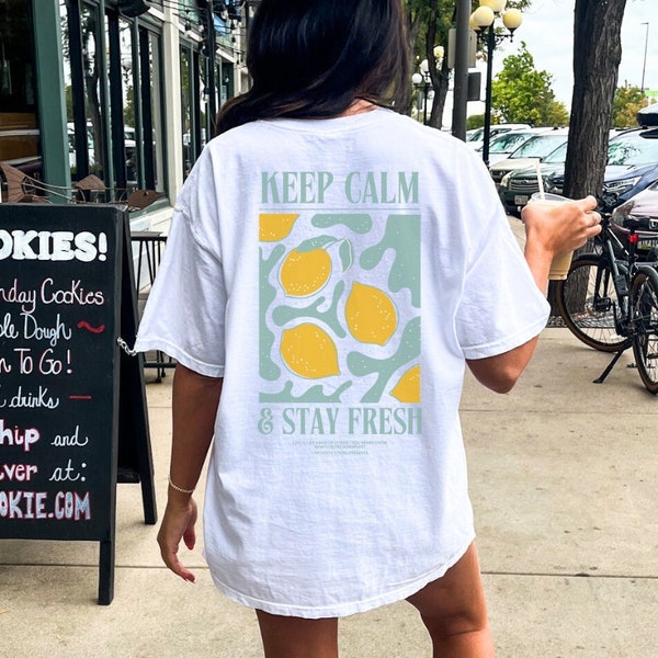 Keep calm & stay fresh Shirt Retro lemon 90s back print T-Shirt summer beach vintage tee sun vibes pocket Shirt limoncello mom bestie tee