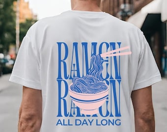 Ramen all day long Shirt Retro noodle japanese food lover T-Shirt Retro back print 90s T-Shirt vintage gift japanese art print graphic tee