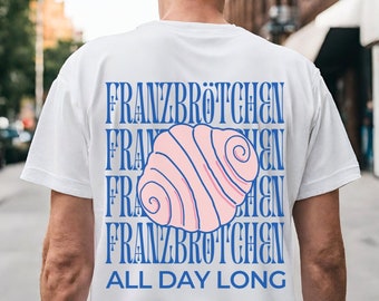 Franzbrötchen all day long Shirt Retro Breakfast food lover T-Shirt Retro back print 90s T-Shirt vintage pop art pocket print graphic tee