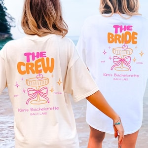 Custom Coquette Hen Party Bachelorette Shirt Cherry Cocktail Pocket Print Back Print Personalized Bride Crew Matching JGA Shirts Aesthetic