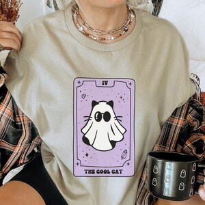 Tarot Card the cool cat ghost cute retro Halloween shirt mystic costume shirt Y2K tee 90s cat mom gift bestie birthday shirt black cat dad