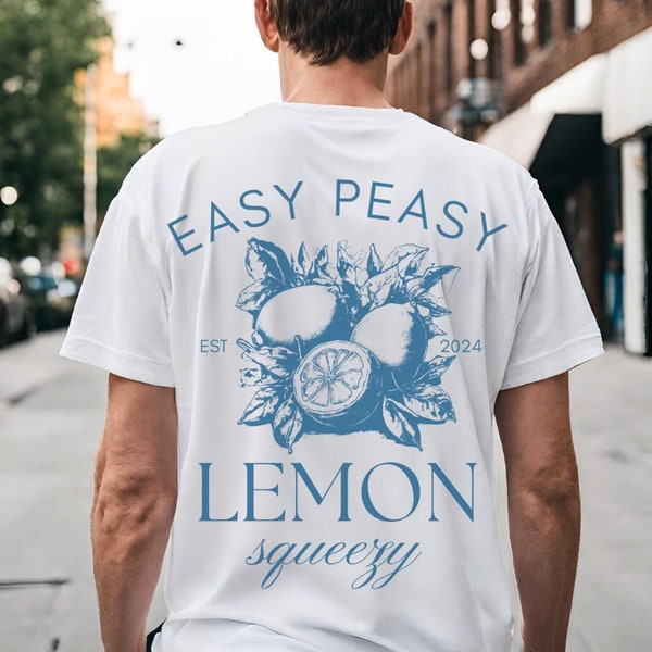 Easy peasy lemon squeezy Shirt Retro lemon 90s back print T-Shirt summer beach vintage tee sun vibes pocket Shirt limoncello mom bestie tee