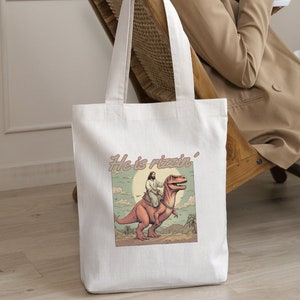 He is Rizzin Jesus Vintage 90s Tote bag funny Jesus Meme bag humor easter sustainable gift Student sarcasm shopping bag retro joke y2k