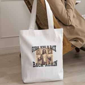 He is Rizzin Jesus Vintage 90s Tote bag funny Jesus Meme bag humor easter sustainable gift Student sarcasm shopping bag retro joke y2k