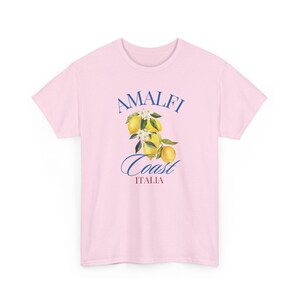 T-shirt Femme Col V - Design Côte Amalfitaine Italie Avec Citrons Et Nœud - Style Rétro, Léger