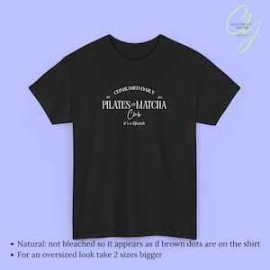 Pilates and Matcha Club Shirt Womens Wellness T Shirt Aesthetic Fitness Gift Clean Girl Lifestyle Tee Health Trend Old Money Gym Top 90s Black