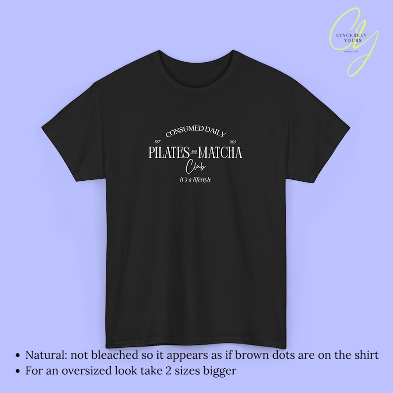 Pilates and Matcha Club Shirt Womens Wellness T Shirt Aesthetic Fitness Gift Clean Girl Lifestyle Tee Health Trend Old Money Gym Top 90s Black