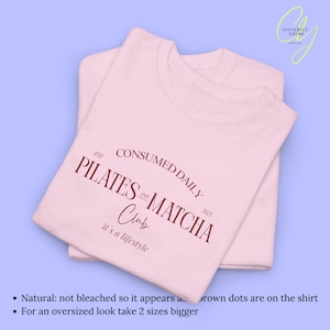 Pilates and Matcha Club Shirt Womens Wellness T Shirt Aesthetic Fitness Gift Clean Girl Lifestyle Tee Health Trend Old Money Gym Top 90s Light Pink