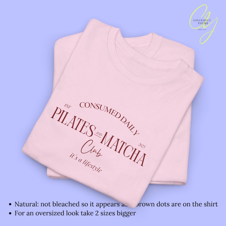 Pilates and Matcha Club Shirt Womens Wellness T Shirt Aesthetic Fitness Gift Clean Girl Lifestyle Tee Health Trend Old Money Gym Top 90s Light Pink