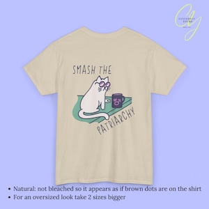 Smash the Patriarchy funny Cat Activist Shirt Feminist Pocket Print Back Print Tee Political Cat Meme Gift for Women Unhinged Humor Tee 90s Sand