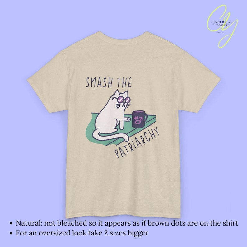 Smash the Patriarchy funny Cat Activist Shirt Feminist Pocket Print Back Print Tee Political Cat Meme Gift for Women Unhinged Humor Tee 90s Sand