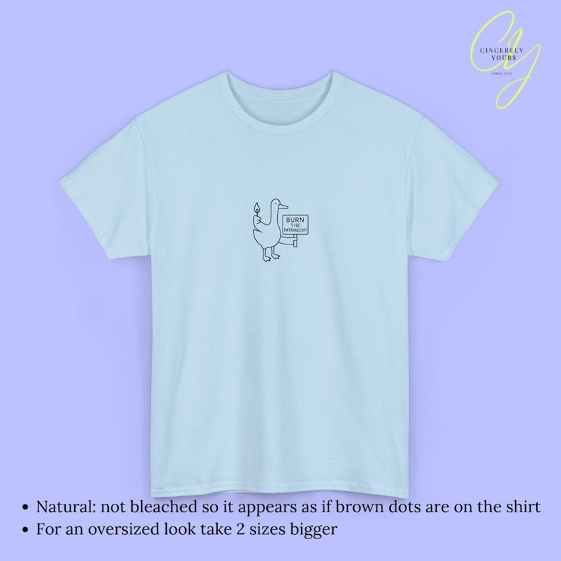 Burn Patriarchy Goose T-Shirt Funny Feminist Duck Shirt Political Y2K Doodle Graphic Top Feminism Slogan Clothing Gift Women 90s line art Light Blue