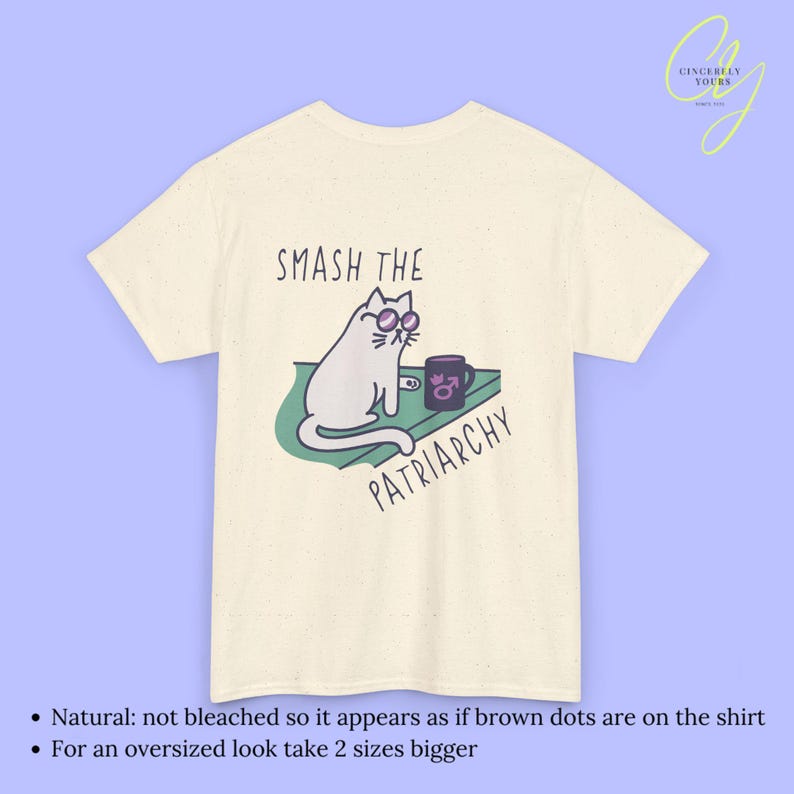 Smash the Patriarchy funny Cat Activist Shirt Feminist Pocket Print Back Print Tee Political Cat Meme Gift for Women Unhinged Humor Tee 90s Natural