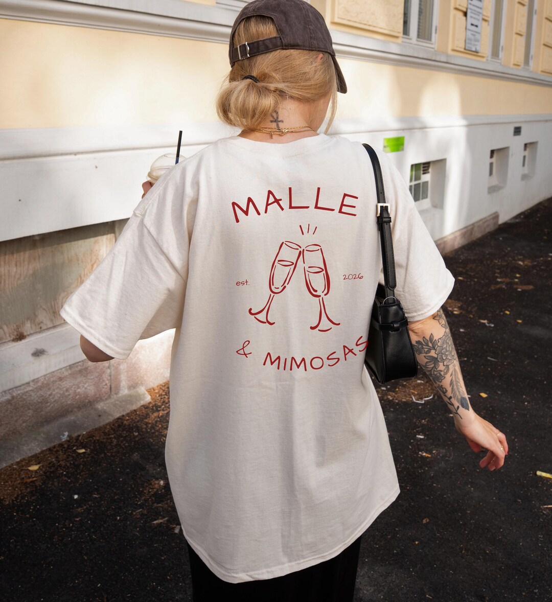 Mallomars Merch Malle and Mimosas Party Shirt Malle 2026 Oversized Back Print Mallorca ...