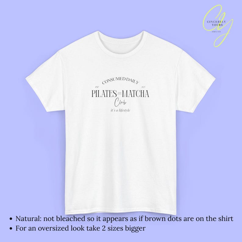 Pilates and Matcha Club Shirt Womens Wellness T Shirt Aesthetic Fitness Gift Clean Girl Lifestyle Tee Health Trend Old Money Gym Top 90s White