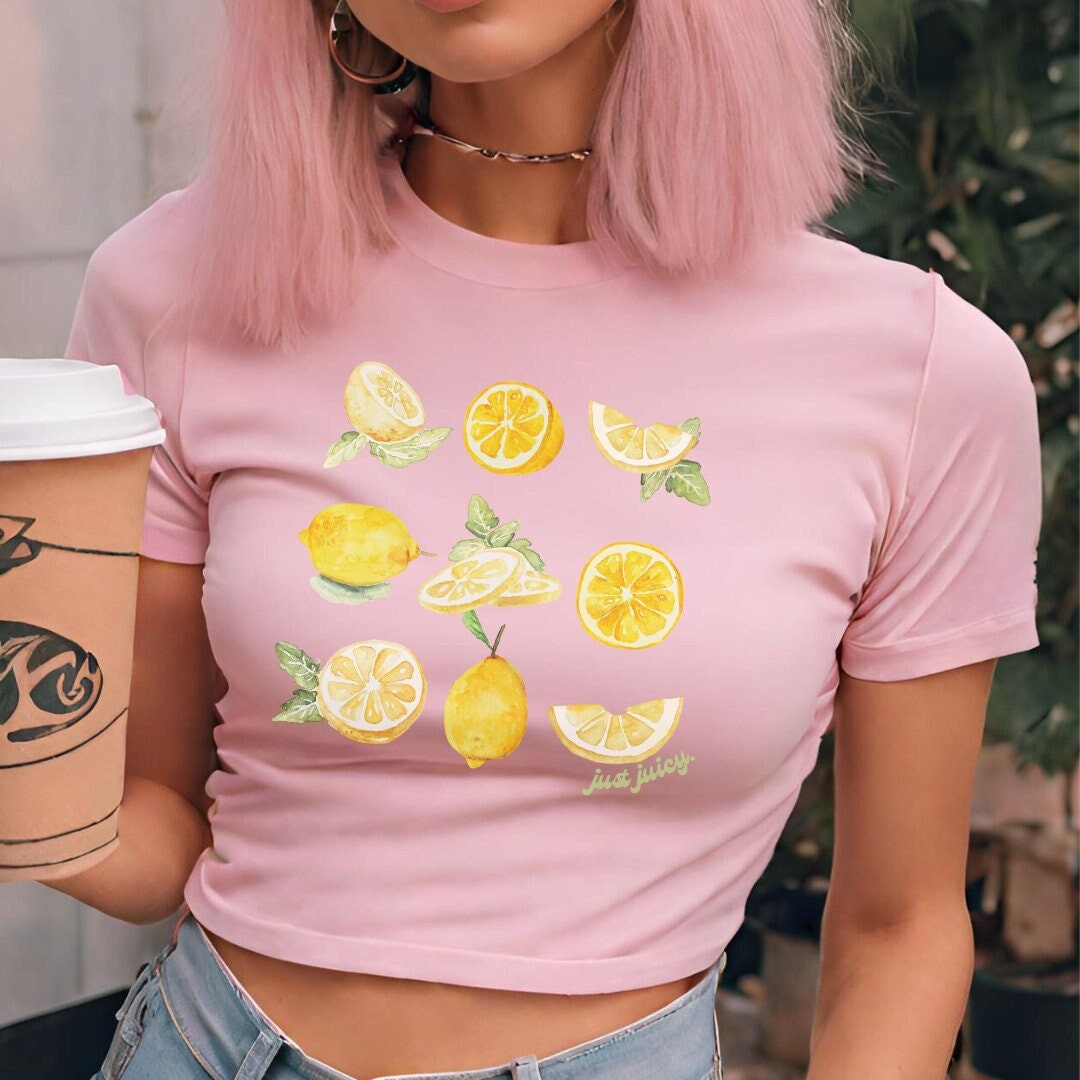 Lemon Graphic Just Juicy Baby T-shirt Y2K Slogan Tee Funny
