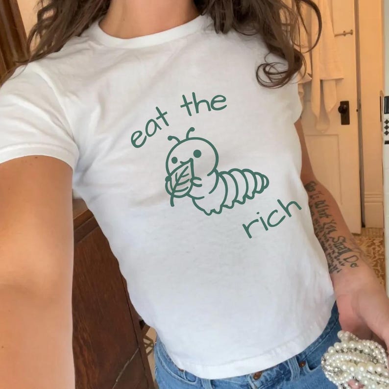 coquette eat the rich cute caterpillar retro feminist baby tee feminism Y2K cropped TShirt 90s equality female empowerment sarcastic saying image 5