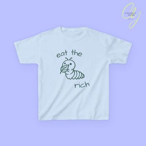 coquette eat the rich cute caterpillar retro feminist baby tee feminism Y2K cropped TShirt 90s equality female empowerment sarcastic saying Light Blue