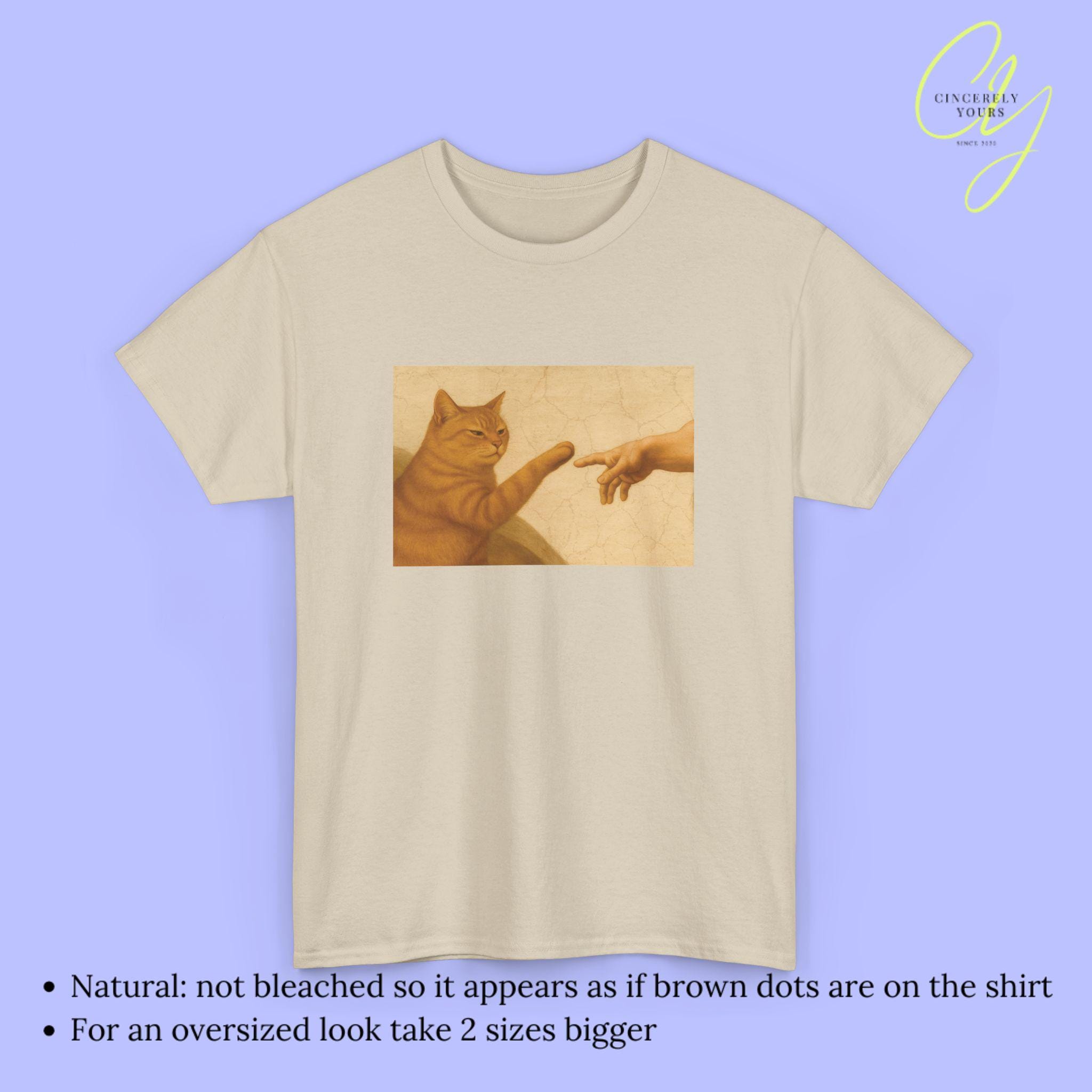 アダムの創造 猫のミームシャツ 面白いアートパロディTシャツ