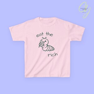 coquette eat the rich cute caterpillar retro feminist baby tee feminism Y2K cropped TShirt 90s equality female empowerment sarcastic saying Light Pink