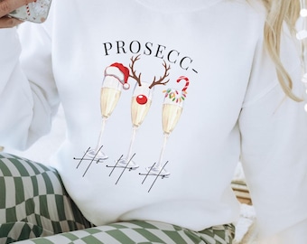 Prosecco- ho ho ho Christmas Sweatshirt matching family Champagne Retro Pullover Mother Y2K Cocktail lover gift Aperitifo Santa Claus funny