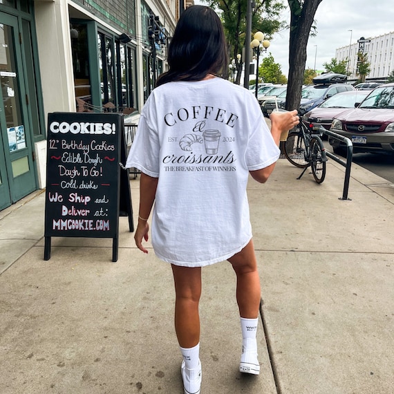 [NG] (W) OBIS CROISSANT GRAPHICS T-SHIRT ★大人気★ Coffee & Croissants the Breakfast of Winners Retro Shirt