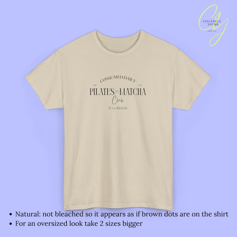 Pilates and Matcha Club Shirt Womens Wellness T Shirt Aesthetic Fitness Gift Clean Girl Lifestyle Tee Health Trend Old Money Gym Top 90s Sand