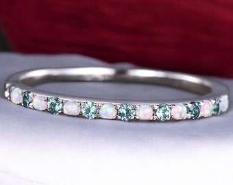 Opal Aquamarin Ehering Zierliche Opal Ehering Opal Stapelring Vintage Stapelbarer Ring Silber Edelstein Ring Jubiläumsgeschenk