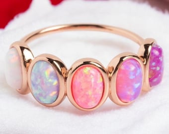 Rosa Opal Ring, Vintage Opal Band, Opal Ehering, Rose Gold Opal Ring, Zierliche Opal Ring, Oktober Geburtsstein Ring, passender Bandring